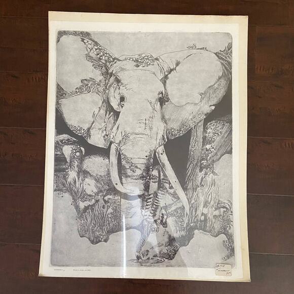 Vintage Windprints 11 C Karvel 1971 Elephant Sketch Print Poster - Picture 2 of 5